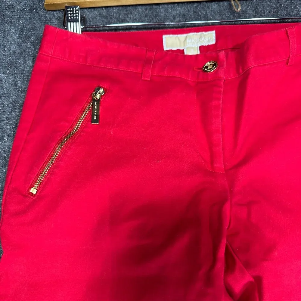 MICHAEL Michael Kors Pants Women 2 Red Stretch Trousers Tapered Leg Zip Pockets - Picture 4 of 8